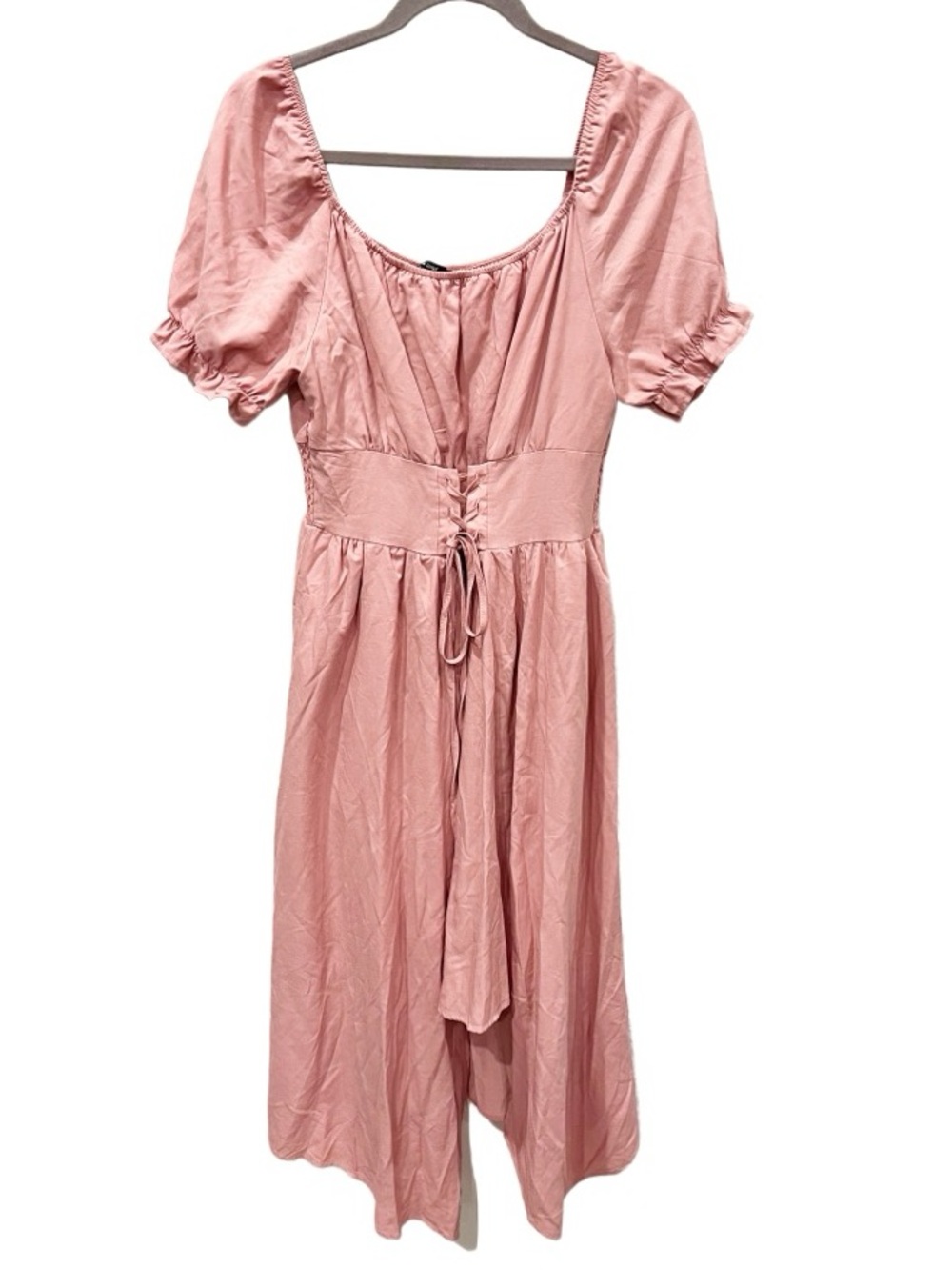 SheIn Dress‎ Women's XL Blush Pink Corset Waist Puff Sleeve Renaissance Milkmaid